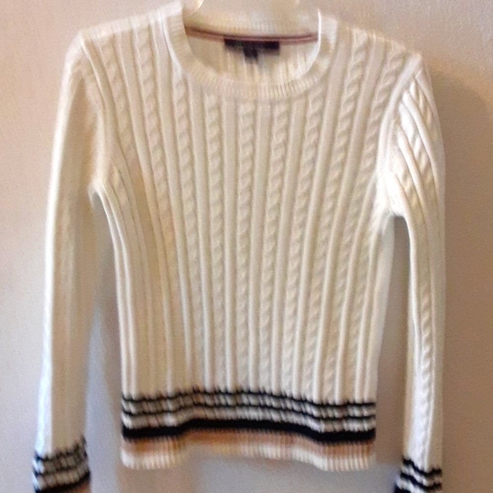 Tommy Hilfiger Cable Knit Sweater Cream Black Tan S Petite